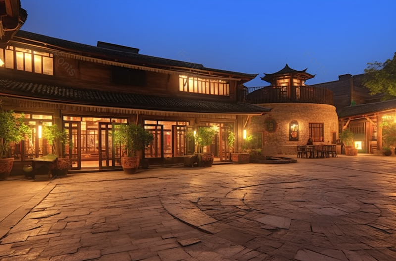 石板下的二层阁楼院子,高清,摄影图,摄影图片,图片大全,摄影图免费下载